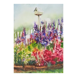 Small Contemporary Flower Garden Watercolor Painting