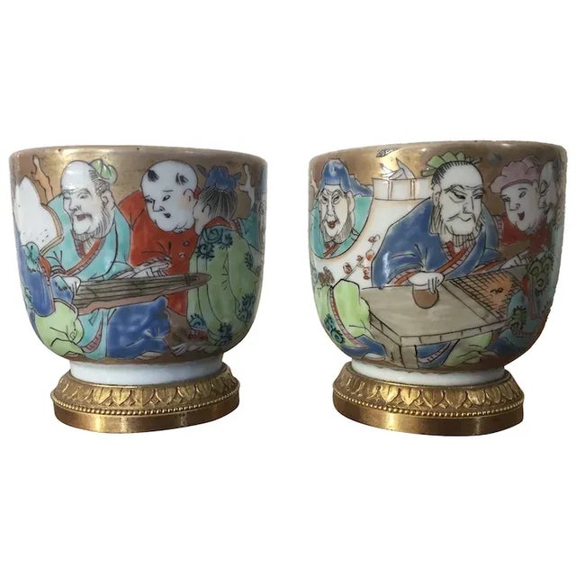 Antique 18th Century Japanese Edo Period Porcelain Mounted Beaker Cups - A Pair For Sale - Image 13 of 13