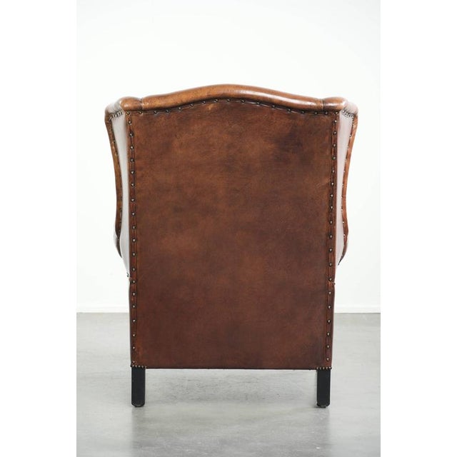 Sheepskin Wing Armchair in Cognac Color For Sale - Image 4 of 13