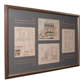 Antique Set of Architectural Plans, French, Framed Lithographs, Art, Victorian For Sale