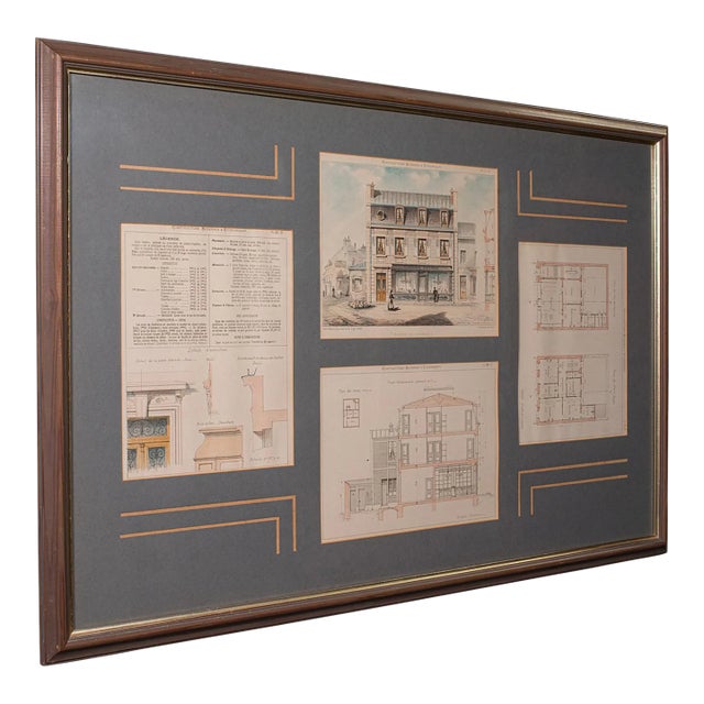 Antique Set of Architectural Plans, French, Framed Lithographs, Art, Victorian For Sale