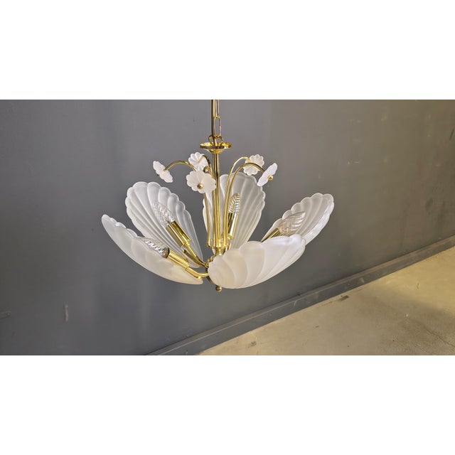 Vintage Italian Glass and Brass Chandelier, 1970s For Sale - Image 11 of 17