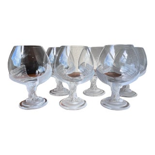 1980s Cristal De Sevres Napoleon Crystal Brandy Balloon Glasses With Frosted Eagle Stem Bases- Set of 6 For Sale