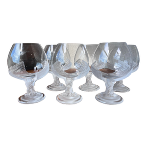 1980s Cristal De Sevres Napoleon Crystal Brandy Balloon Glasses With Frosted Eagle Stem Bases- Set of 6