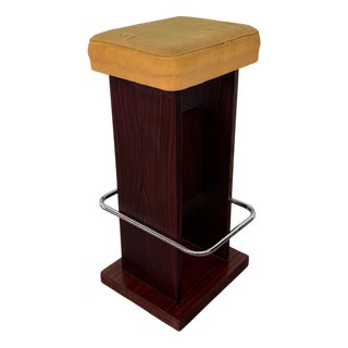 Vintage Italian Wooden Bar Stool with Padded Seat, 1970s For Sale