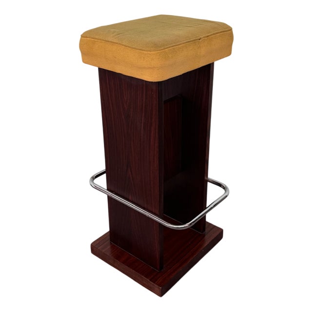 Vintage Italian Wooden Bar Stool with Padded Seat, 1970s For Sale