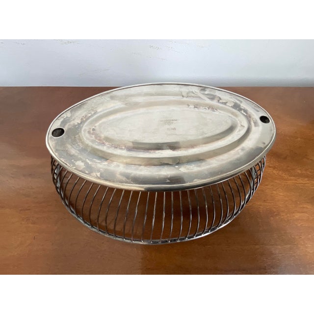 Silver Vintage Mid Century Modern Silverplated Oval Wire Bread Basket by Gorham Yc743 For Sale - Image 8 of 9