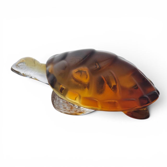 Amber Lalique France Tortue Caroline Amber & Satin Crystal Turtle Figurine For Sale - Image 8 of 12