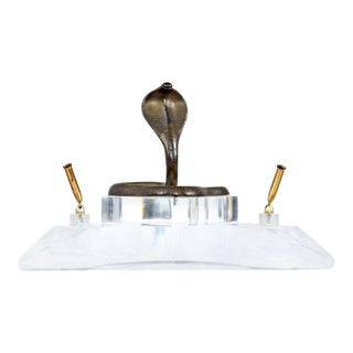 Signed Vintage Brass and Lucite Cobra Snake Double Pen Caddy For Sale