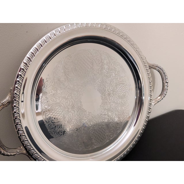 Silver Vintage Fb Rogers Hollywood Regency Chased Silverplate Handled Serving Tray - 12.25" For Sale - Image 8 of 11