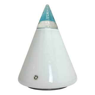 Vintage Cone Pyramid Table Lamp in White and Blue Murano Glass by Giusto Toso for Leucos, 1970s For Sale
