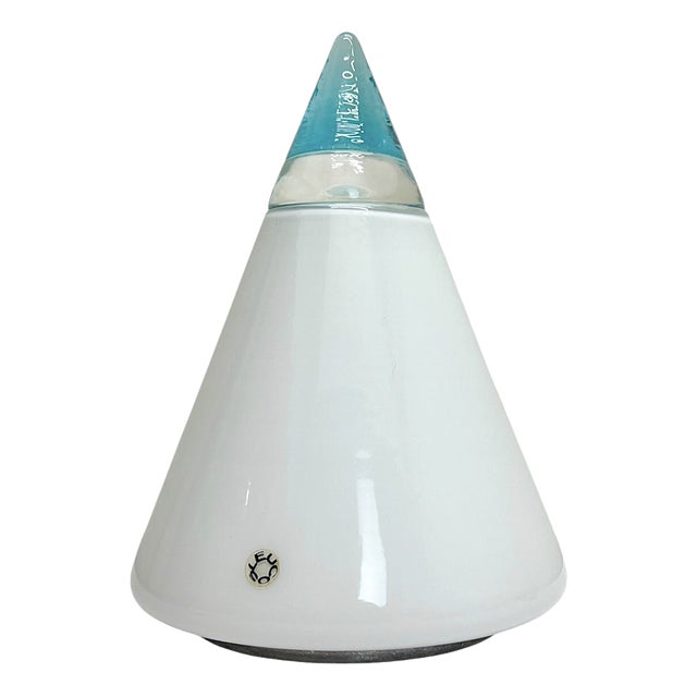 Vintage Cone Pyramid Table Lamp in White and Blue Murano Glass by Giusto Toso for Leucos, 1970s For Sale