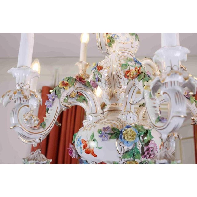 Large Vintage Porcelain Chandelier, Dresden For Sale - Image 4 of 9