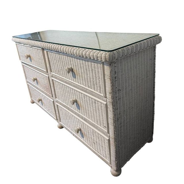 1980s Vintage Wicker Bureau, Dresser, Six Drawer, All Wood Frame and Drawers For Sale - Image 5 of 6