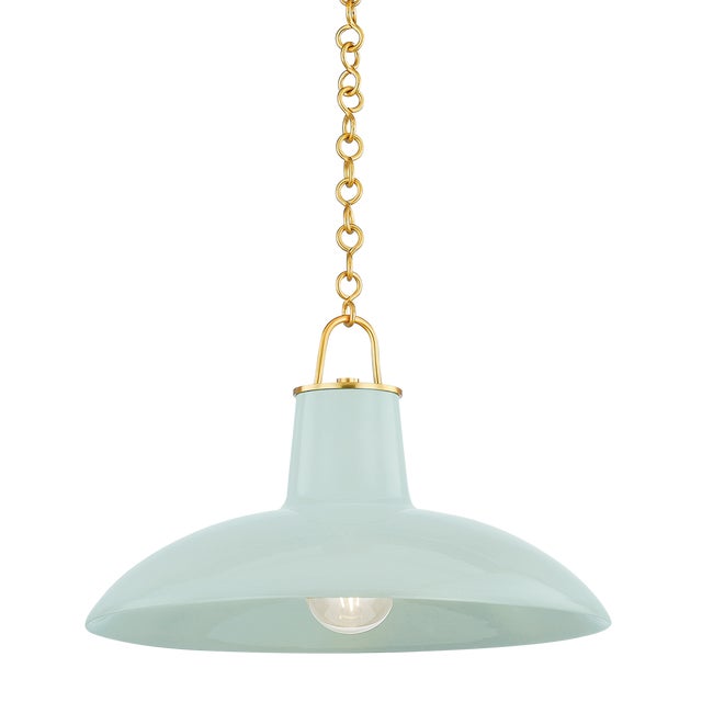 Hudson Valley Lighting Pottersville 18 in. 1 Light Pendant in Aged Brass and Ceramic Moss Crackle Finish For Sale In New York - Image 6 of 6