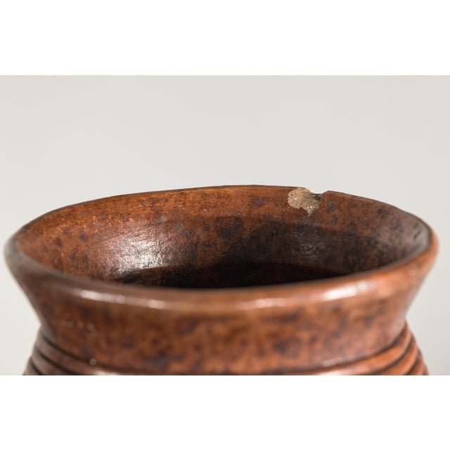 Ribbed Vintage Pottery Vase With Burnished Surface For Sale - Image 10 of 18