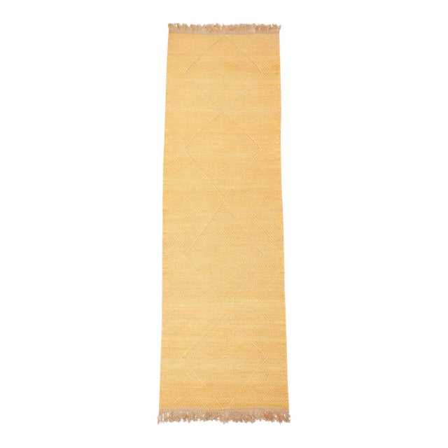 Yellow and Sand Flatweave Zanafi Moroccan Wool Runner Rug 2.5 X 8' For Sale