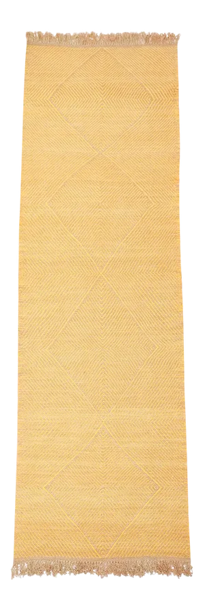Yellow and Sand Flatweave Zanafi Moroccan Wool Runner Rug 2.5 X 8'