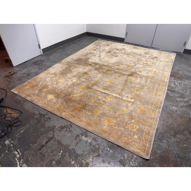 Traditional 9ft X 12ft Floral Vine Pattern Wool + Silk Area Rug For Sale - Image 3 of 12