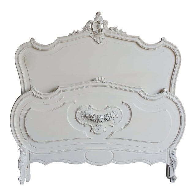 Antique French Rococo Painted Full/Queen Bed For Sale