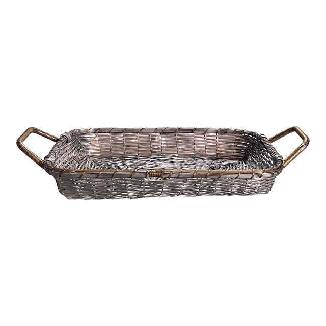 Mid 20th Century Vintage Silver Mesh Woven Basket For Sale