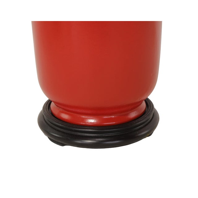 Early 21st Century Chinese Hand-Painted Red Glazed Ceramic Table Lamps - Pair For Sale - Image 5 of 7