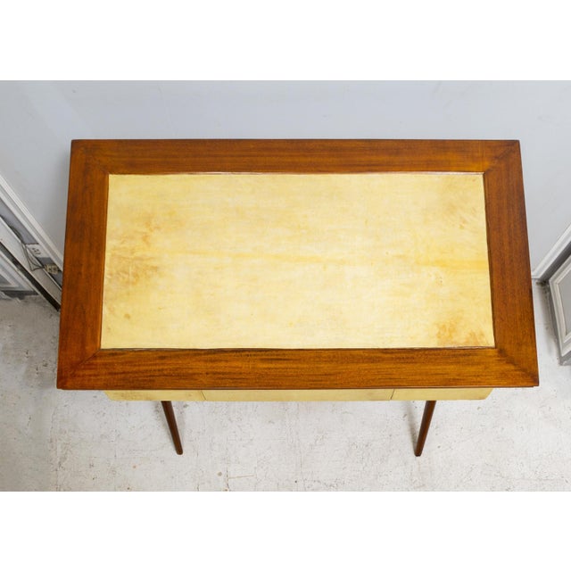 Unusual Italian Mid-Century Mahogany and Parchment Desk With Three Drawers For Sale In New York - Image 6 of 10