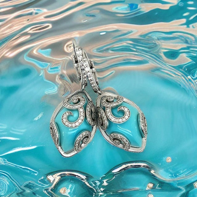 Metal Persian Turquoise Diamond Pendant Earrings 14k WG 26.85 TCW Certified For Sale - Image 7 of 15