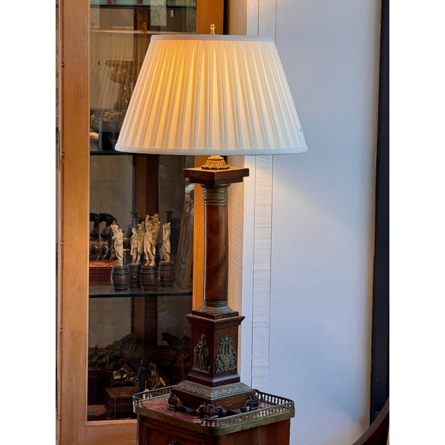 1920s Mahogany Column Lamp With Bronze Mounts For Sale - Image 4 of 10