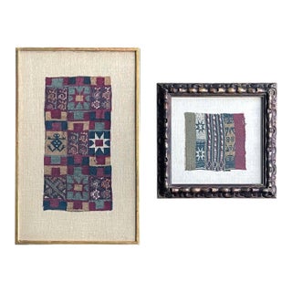 Two Framed Pre-Columbian Textile Fragments Inca Culture Peru For Sale