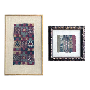 Two Framed Pre-Columbian Textile Fragments Inca Culture Peru