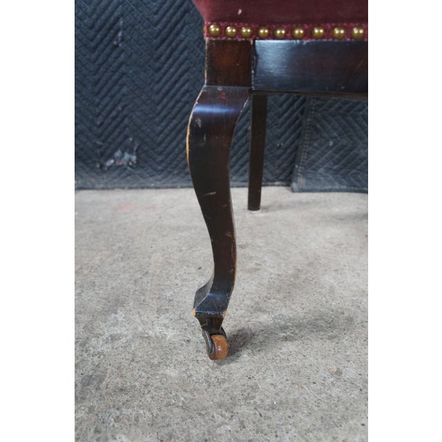 Antique English Edwardian Mahogany Needlepoint Nailhead Parlor Vanity Desk Chair For Sale - Image 4 of 12
