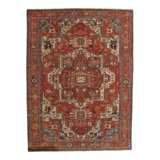 Antique Hand-Knotted Persian Serapi Rug 9'2" X 12'4" For Sale