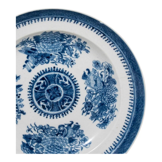 Mid 19th Century Chinese Blue + White 10" Fitzhugh Plates - Set of 4 (C. 1820-1850) For Sale