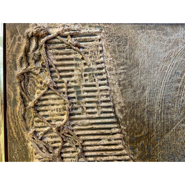 Contemporary mixed media art piece on canvas. Nautical subject matter, very unique. Wood frame with brass edge. Canvas...