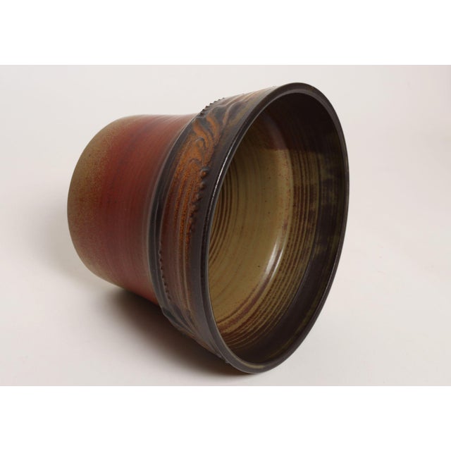 Red Vintage Orange and Red Ceramic Planter With Botanical Relief by Deanna Nichols For Sale - Image 8 of 18