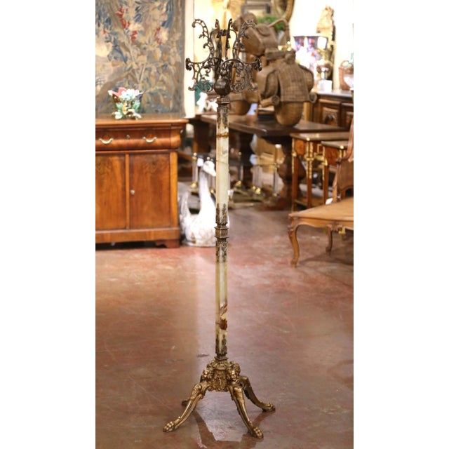 Early 20th Century French Onyx and Patinated Brass Standing Hall Tree For Sale In Dallas - Image 6 of 9