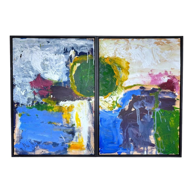 Abstract III, Diptych' by Beverly Myers Modern Painter, School of Wolf Kahn - a Pair For Sale