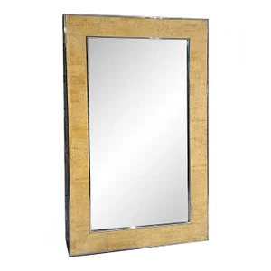 1980s Wall Mirror Chrome and Burlwood After Milo Baughman