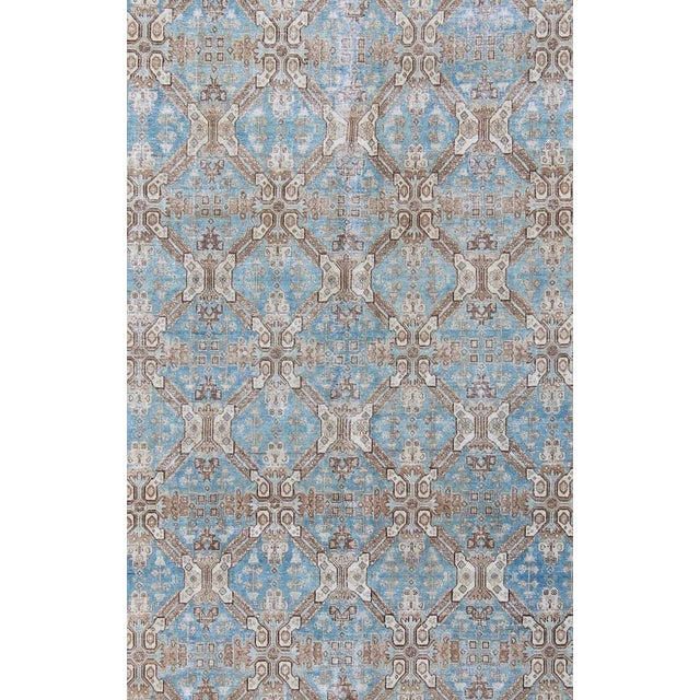 Sky Blue Antique All-Over Pattern Persian Geometric Tabriz Rug in Blue and Taupe For Sale - Image 8 of 13