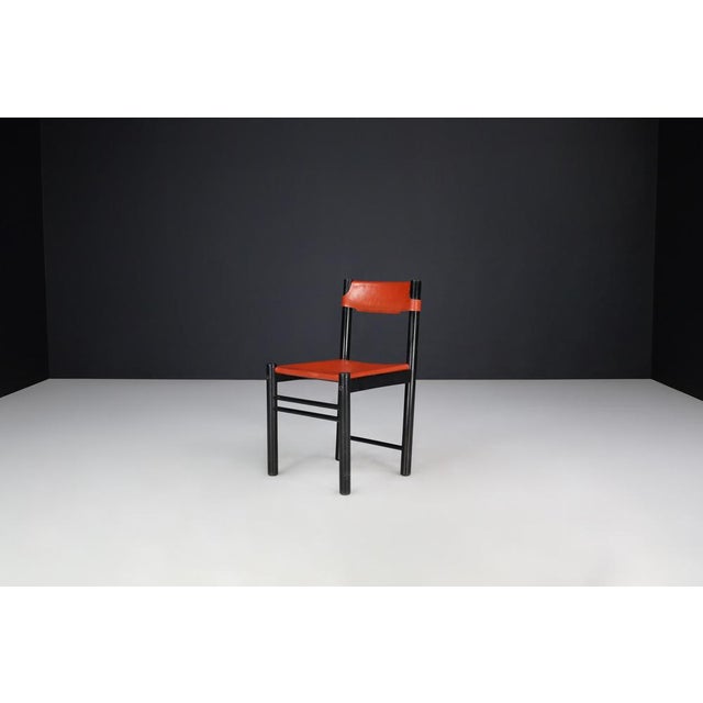 Black Ibisco Dining Chairs with Patinated Cognac Leather, Italy, 1970s, Set of 6 For Sale - Image 8 of 14