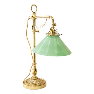 Art Deco Height-Adjustable Swivel Table Lamp with Opal Glass Shade, 1920 For Sale