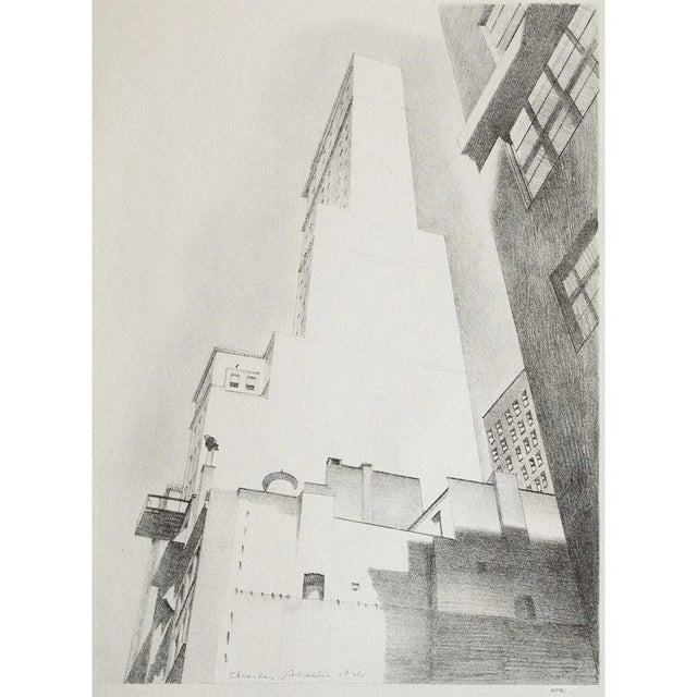 An excellent First edition period black and white offset lithograph (print) of drawing "Delmonico Building" in Manhattan...