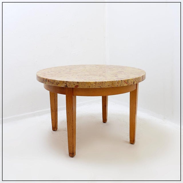 Round Wooden Coffee Table with Marble Top For Sale - Image 14 of 14