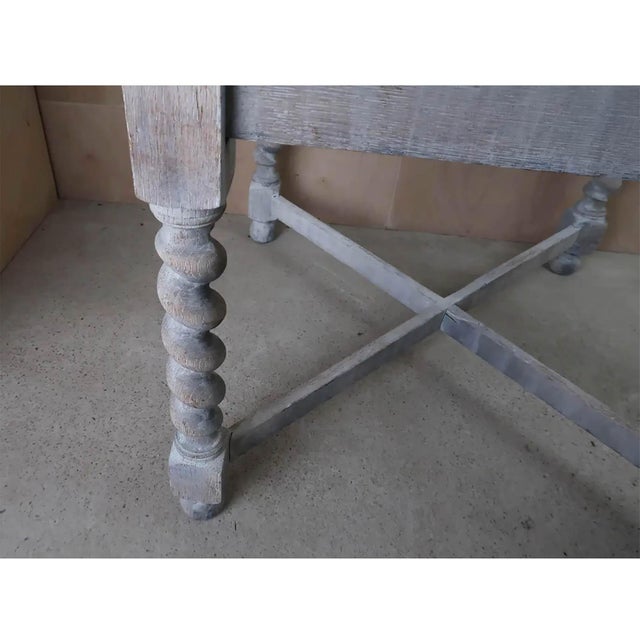 Small Antique English Limed Oak Dining Table with Barley Twist Supports, 1920s For Sale - Image 3 of 7