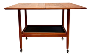 Mid-Century Modern Teak Folding Side Table or Serving Trolley with Brass Fittings attributed to Arrebo Mobler, Denmark, 1960s