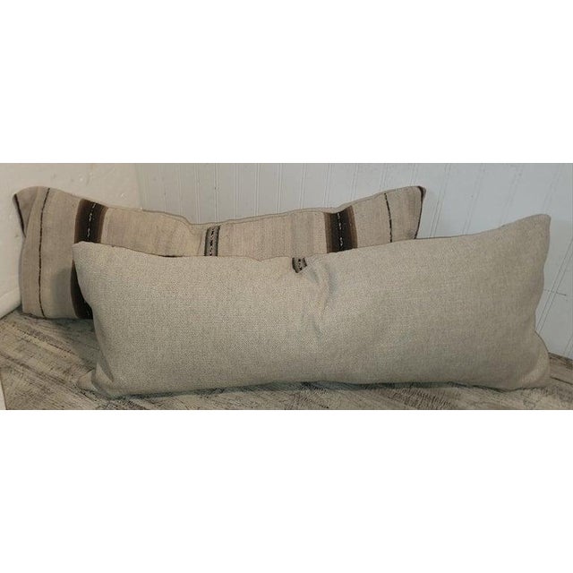 Folk Art Pair of Striped 19Thc Linen Bolster Pillows For Sale - Image 3 of 6