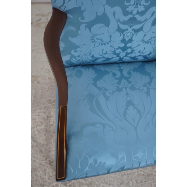 Textile Pair Stickley Cw-13 Colonial Williamsburg Blue Damask Lolling Chairs For Sale - Image 7 of 18