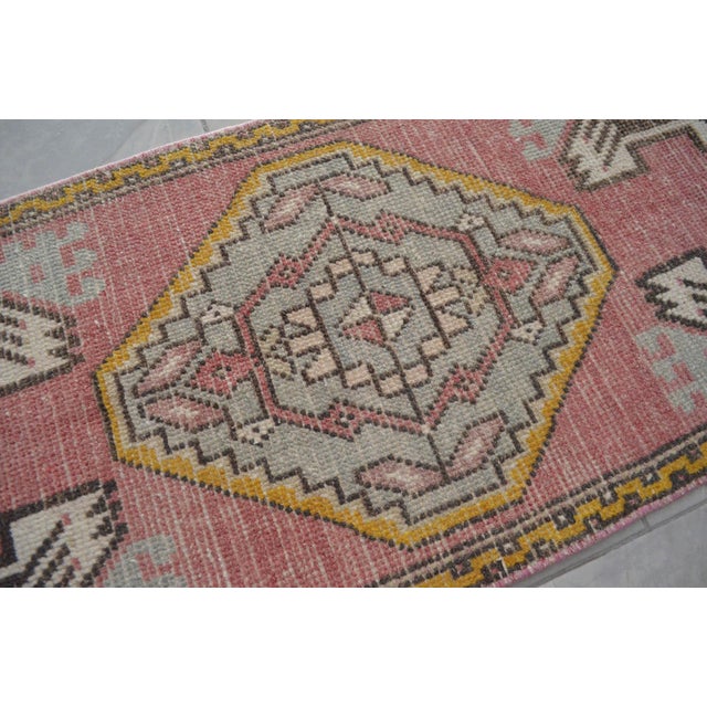 Rose 1970s Hand Knotted Door Mat, Entry Decor, Bath Mat, Kitchen Decor, Small Rug, Turkish Rug , Laundry Room Decor - 1'7" X 3'71" For Sale - Image 8 of 16