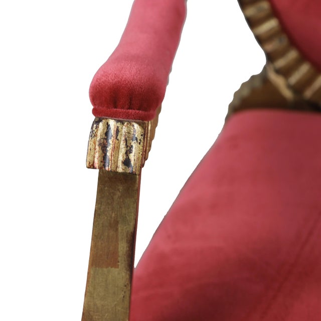 Pair of Vintage French Louis XVI Style Giltwood Carved Armchairs For Sale - Image 10 of 11